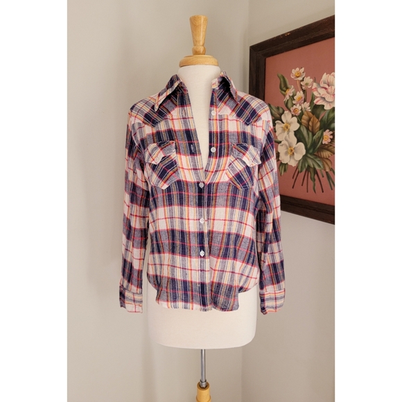 70s Plaid Cotton Gauze Long Sleeve 1970s Vintage Button Down India Cotton Blouse - Picture 5 of 15